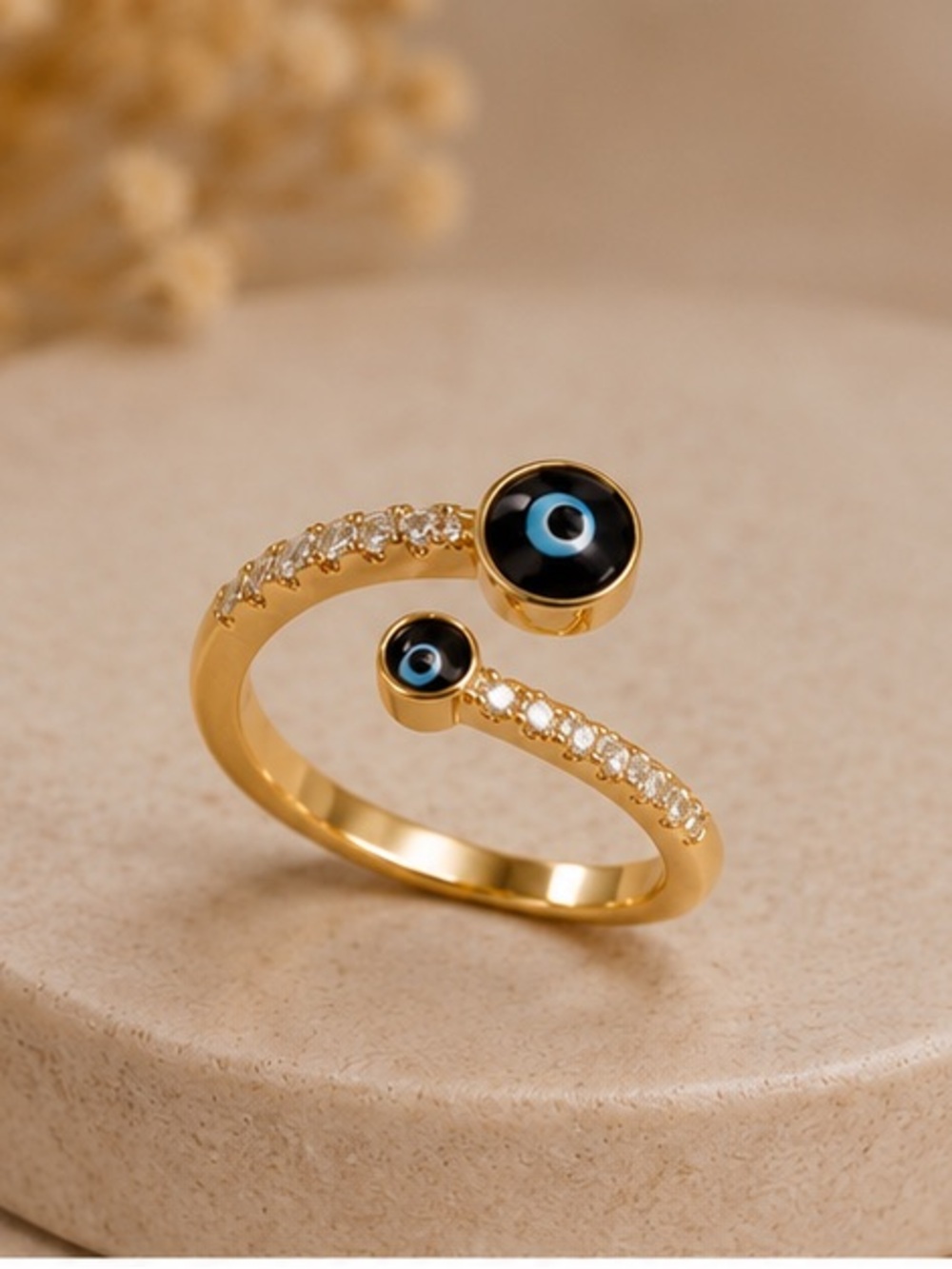 Silver Evil Eye Pavé Adjustable Open Ring